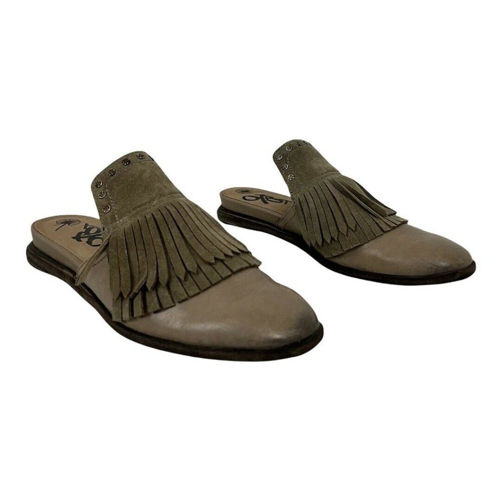 OTBT Womens Size 6 Gray Leather Suede Gleam Slide On Flat Mules